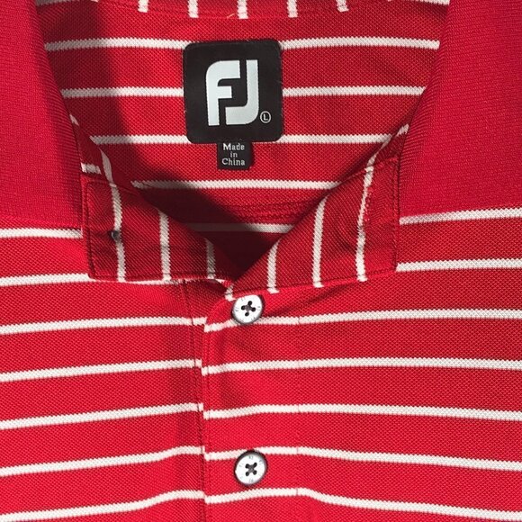 FootJoy Striped White Red Golf Golfing Polo Button Up Shirt - Picture 4 of 10